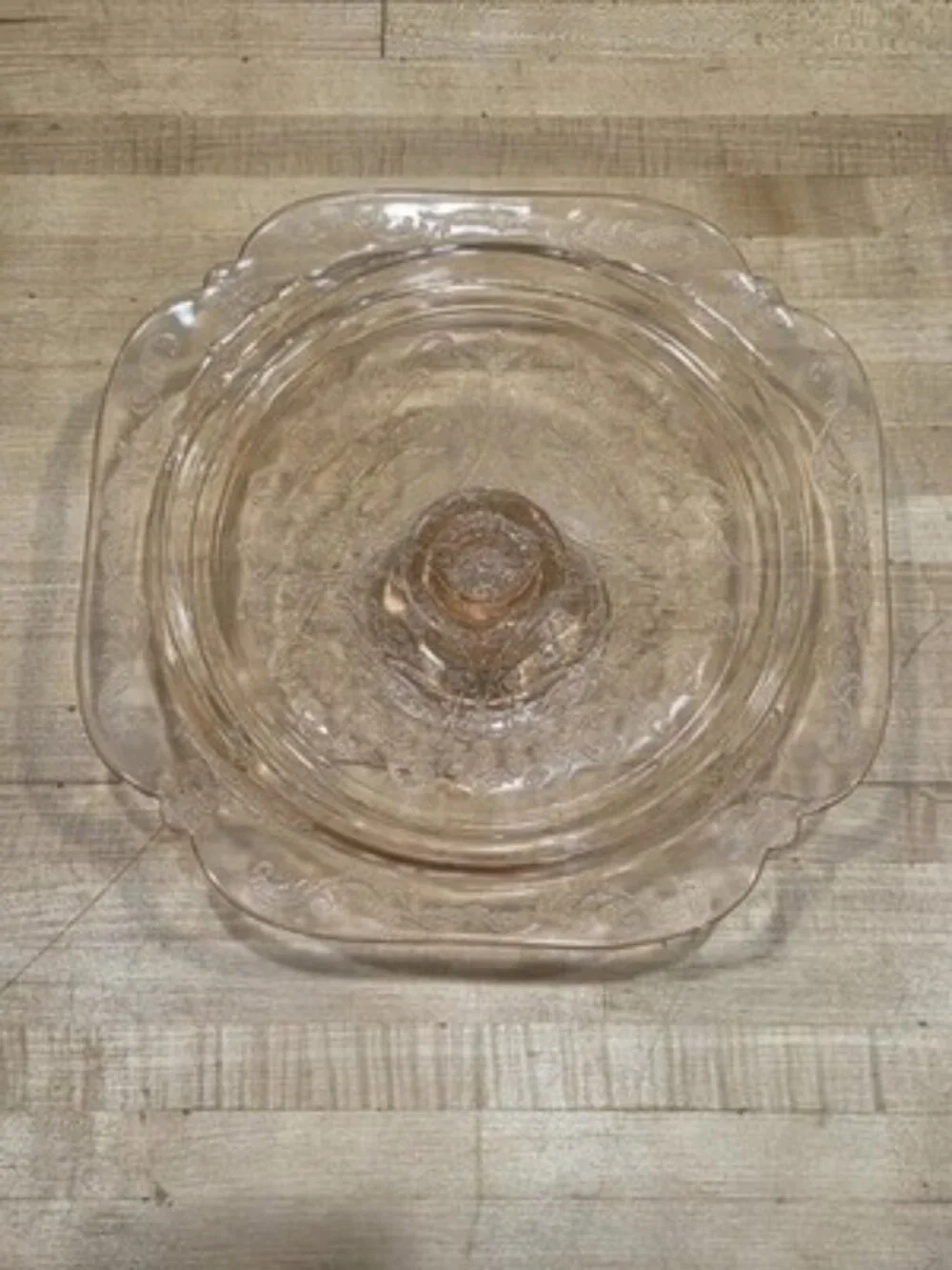 Vintage Indiana Glass Recollection Pink Madrid Pedestal Cake Stand 10.25
